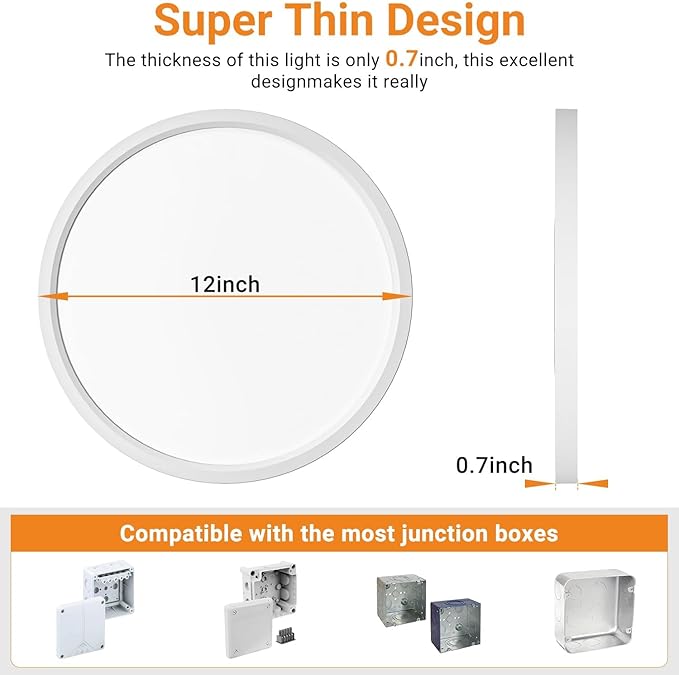 slochi 4Pack LED Flush Mount Ceiling Light Fixture, 12 Inch 24W, 3200LM, Super Slim 0.7 Inch, 3000K-6500K Adjustable Low Profile LED Ceiling Lights for Bedroom, Kitchen, Hallway(White)