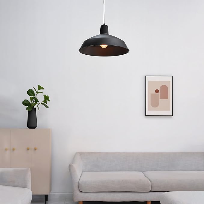 GLOBE Electric 65155 1-Light Industrial Warehouse Pendant Lighting, Matte Black, Hanging Lamp, Hanging Lights, Ceiling Light Fixture