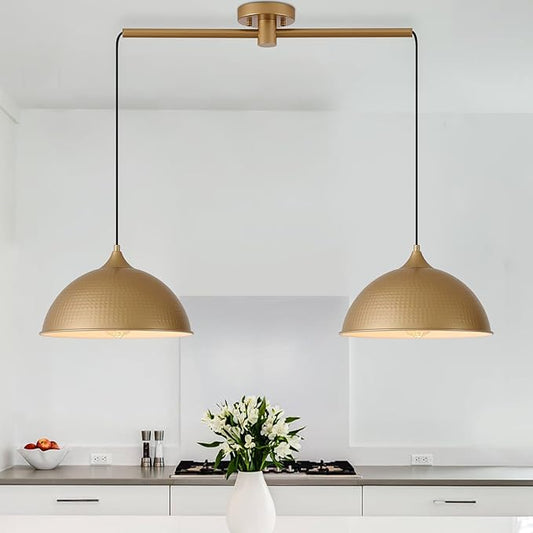 Pendant Lights Kitchen Island, 2-Pack Dome Pendant Light Gold and White Light Fixtures Industrial Vintage Hanging Pendant Lighting for Dining Room Restaurant Cafe Entryway