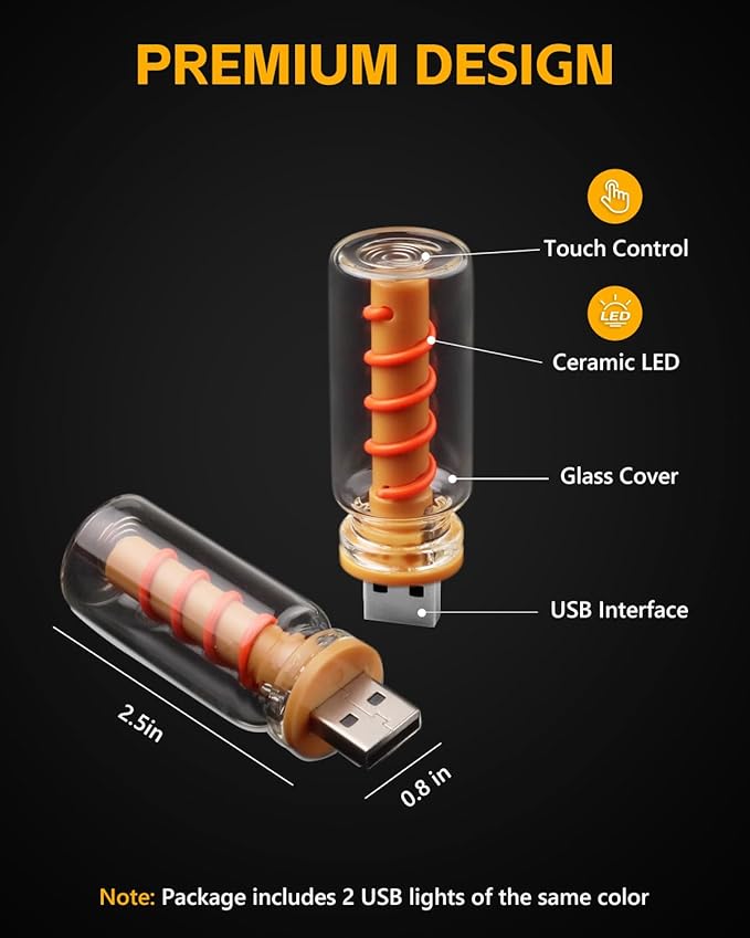 2PCS USB Lights for Car, Touch Adjustment Lights, Plug in USB Car Interior Ambient Light, Mini Spiral LED USB Night Light for Camping, Holiday Decoration, Party, Bedroom (Red)