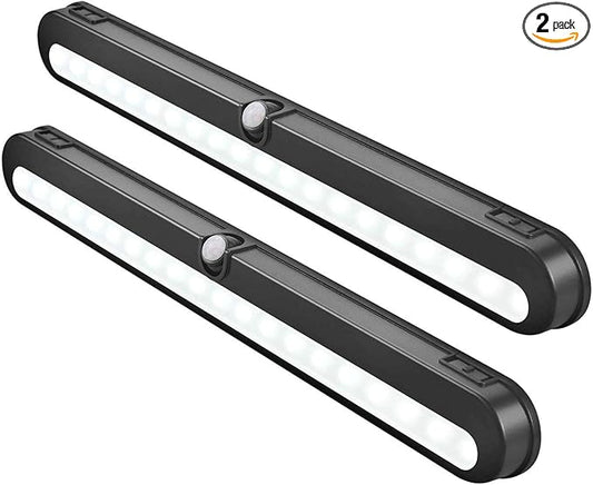 BLS T01LB LED Closet Light Super Bright 20 LED Under Cabinet Lighting Battery Powered/DC Input Wireless Motion Sensing Light, Motion & Light Sensor, Light Beam Adjustable, Black(2 Pack)
