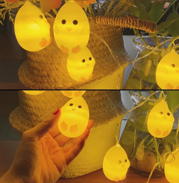 Little Yellow Chicken String Light Easter Decorations, Cute Animal Chicken Decoration Lights, Battery Operated 4.9 ft 10 LED Lights for Home Decor, Party, Birthday, Camping, Kid Bedside lamp