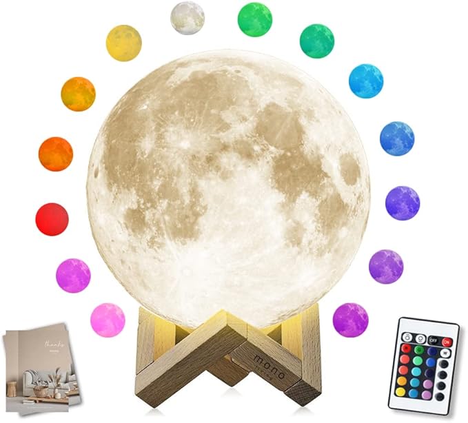 4.7 Inch Moon Lamp for Adults - 16 Color LED Light Up Moon Ball, Realistic 3D Night Light with Remote & Timer - Unique Thanksgiving & Christmas Gifts