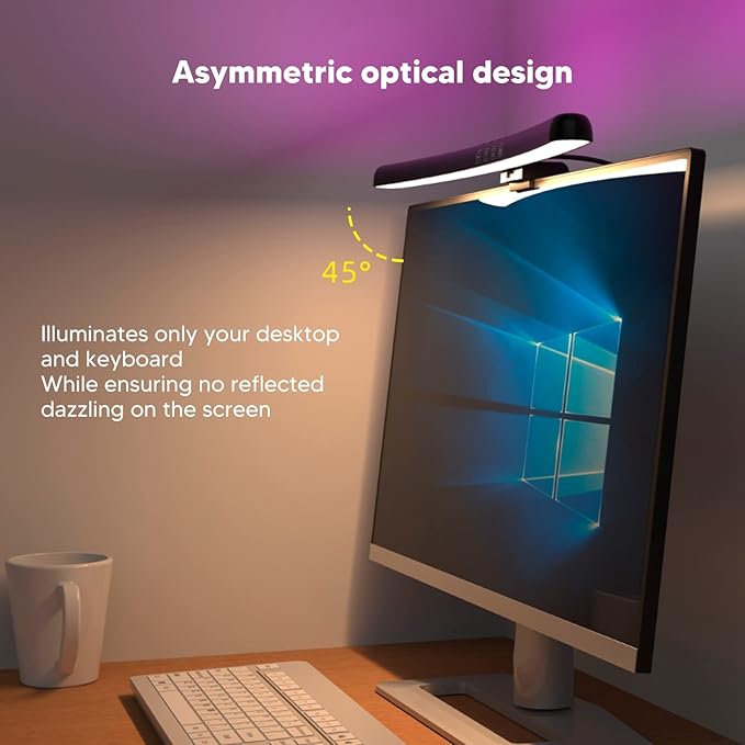 Computer Monitor Lamp, Relieve Eye Fatigue,Asymmetric Optical,Touch Dimming Screen Monitor Light Bar with 7 Color RGB,E Reading LED Task Lamp for Curved Screen Gifts,Learn