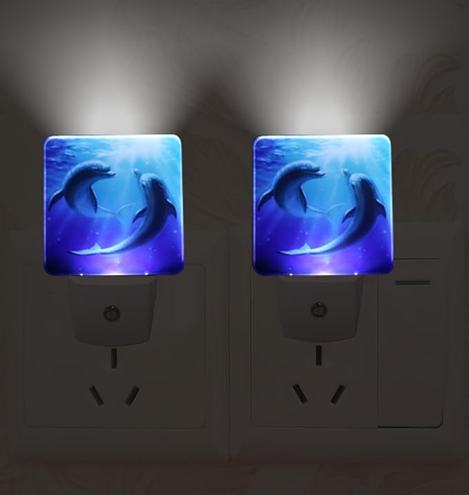 Blue Dolphins Plug-in LED Night Light,Smart Auto Dusk to Dawn Sensor Night lights Plug into Wall, Ocean Animal Nightlight for kids,Energy Efficient Night light for Bedroom,Bathroom,Kitchen,Stairs