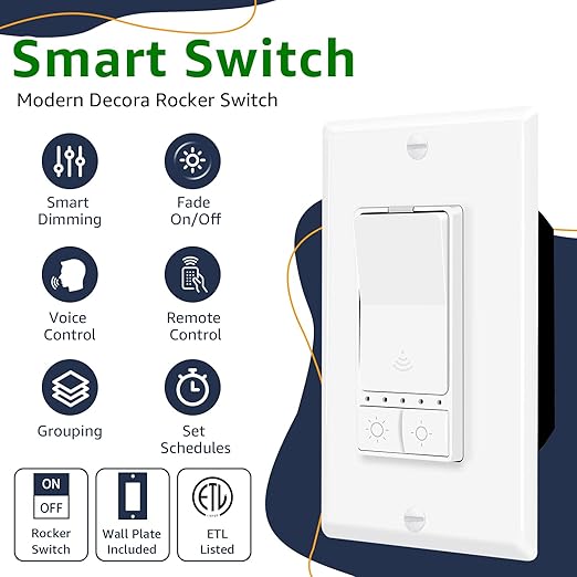 Greencycle Smart Dimmer Switch,4PK Single Pole, Needs Neutral Wire,2.4GHz WiFi Light Switch,Work with Alexa and Google Home, ETL Certified,No Hub Required,for Dimmable 150W LED CFL,600W Incandescent