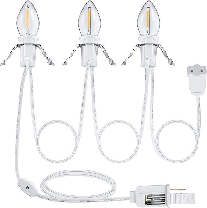 Meonum Accessory Cord with 3 LED Light Bulbs, 8.2 Ft Indoor Blow Mold Light Cord with Female Plug for Halloween Pumpkins Christmas Village Houses and Craft Projects Decoration, Warm White(1 Pack)