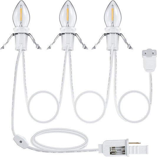 Meonum Accessory Cord with 3 LED Light Bulbs, 8.2 Ft Indoor Blow Mold Light Cord with Female Plug for Halloween Pumpkins Christmas Village Houses and Craft Projects Decoration, Warm White(1 Pack)