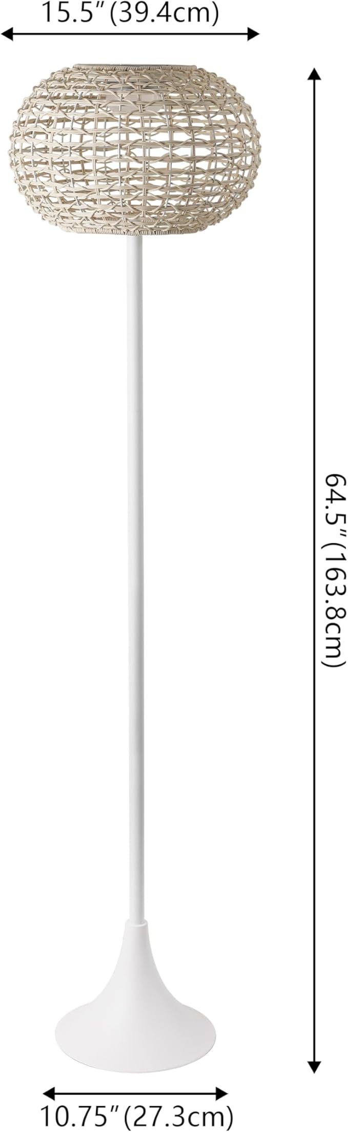 JONATHAN Y 58" White/Cream Modern Outdoor Solar Floor Lamp, Waterproof LED Standing Light for Patio, Deck, Porch, Faux Rattan Shade, USB-C Rechargeable, Coastal Decor (JYL2601B)