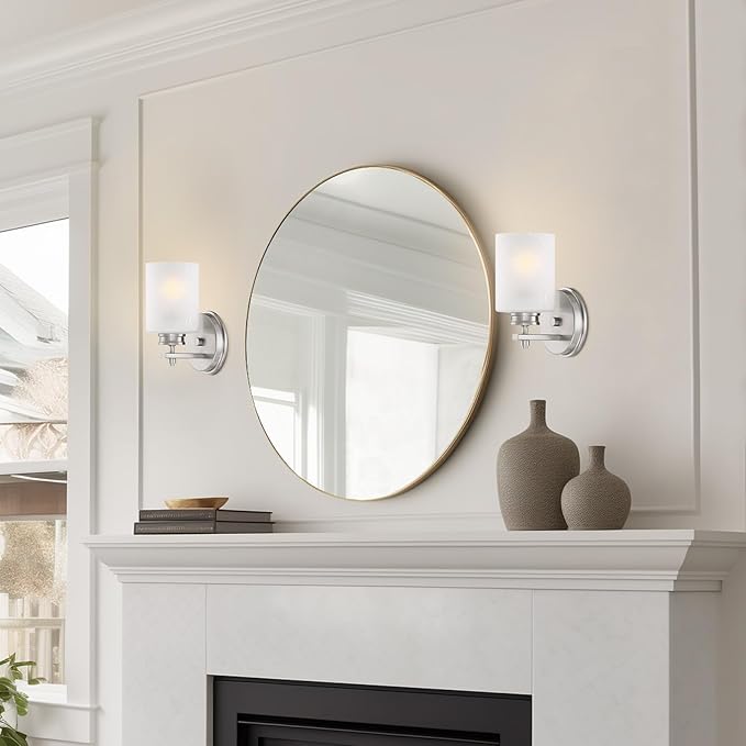 Kira Home Phoebe 8" Modern Wall Sconce/Vanity Light + Frosted Seeded Glass Shade, Brushed Nickel Finish