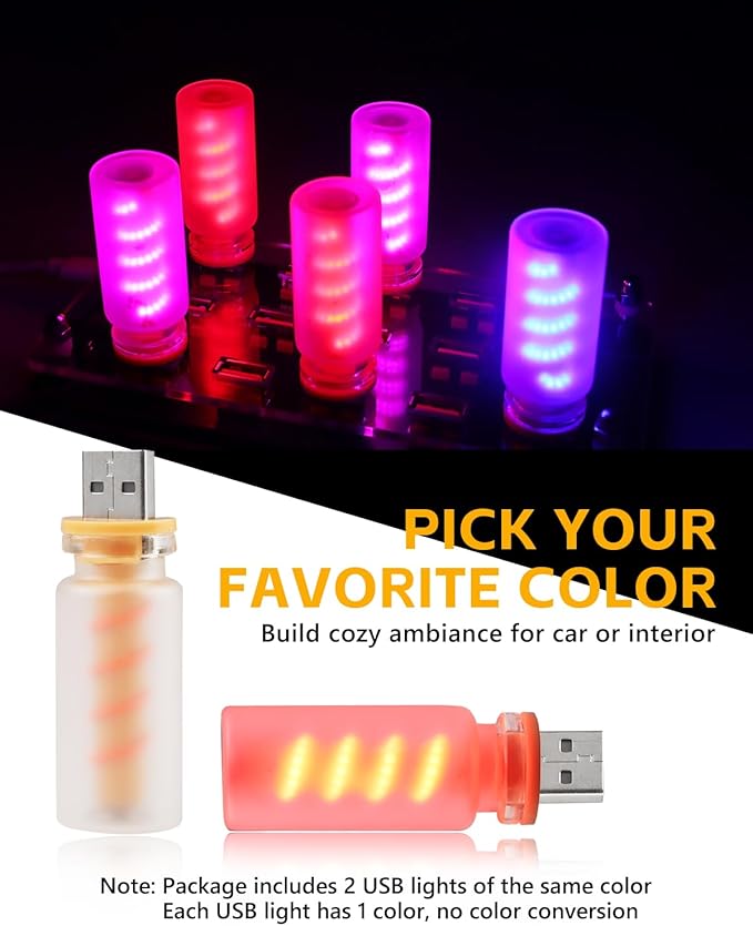 2PCS USB Lights for Car, Touch Adjustment Lights, Plug in USB Car Interior Ambient Light, Frosted Glass Spiral LED USB Night Light for Camping, Holiday Decoration, Party, Bedroom (Red)