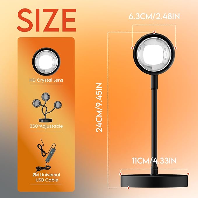 Sunset Lamp Projector with APP Control, Remote Control and Button Switch, Multicolor Changing LED Projection Lamp 360 Degree Rotation Sunlight for Bedroom/Photography/Party/Tiktok Live/Room Decor