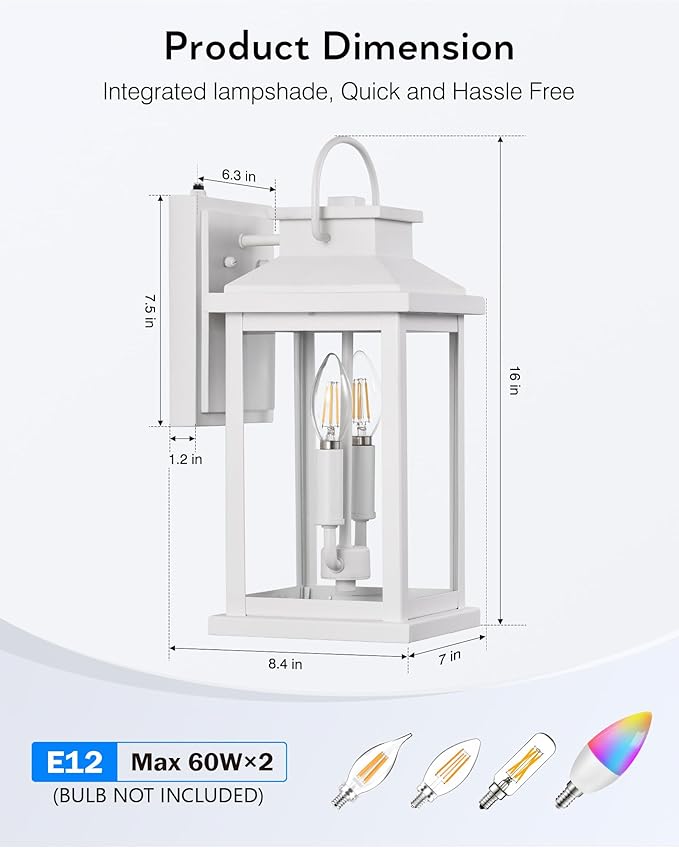 VIANIS Large White Porch Lights Outdoor, Modern Dusk to Dawn Outdoor Lighting Fixtures Wall Mount for House, Anti-Rust Exterior Wall Sconce Lantern for Front Porch, Waterproof Coach Lights for Garage