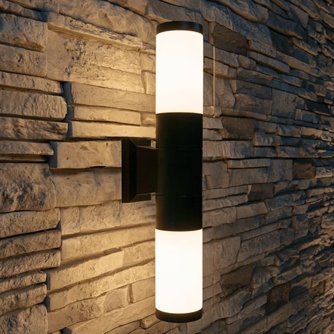 VOLT 12V Cast Brass Up/Down Outdoor Sconce & Lanai Light (Black) with Glow Tube Top/Bottom for Low Voltage Landscape Lighting