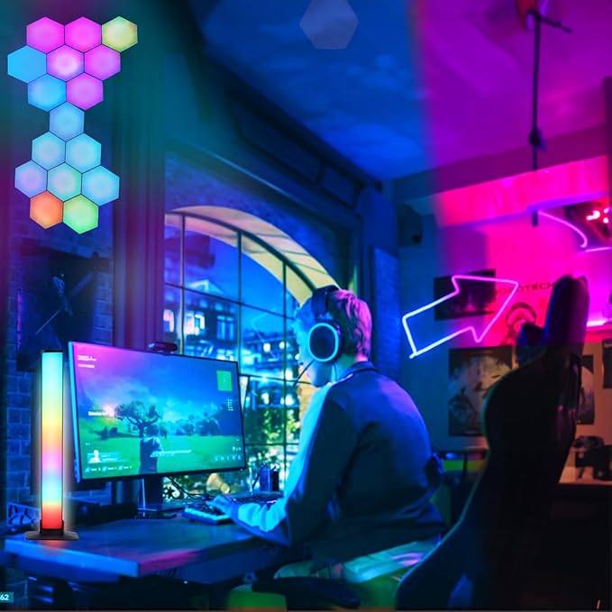 Smart Hexagon Lights DIY Hexagon Led Light App & Remote Controlled & Music Sync Features USB & Type C Modern RGB Wall Panels for Living & Gaming Decor (10Pack)