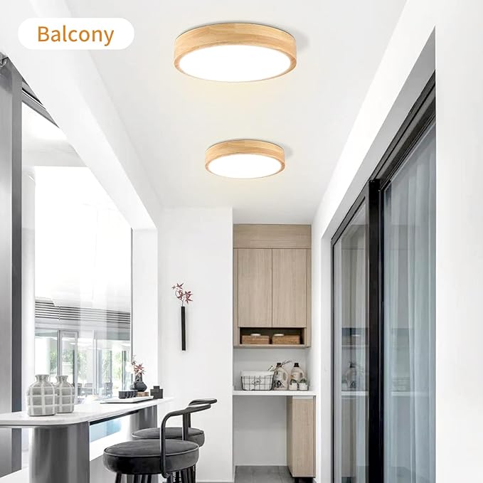 Led Ceiling Light Flush Mount: 12 Inch 24W Wood Bedroom Light Fixture with Round Modern Flat Overhead Minimalist Ceiling Lamps for Kitchen Hallway Laundry Natural White 4500K, Not Dimmable