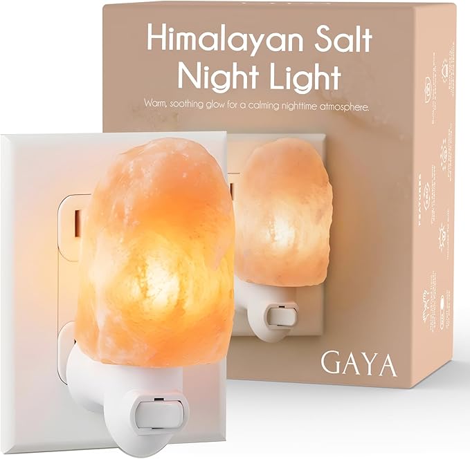 Himalayan Salt Night Light Plug In - Salt Rock Lamp for Bedroom, Bathroom & Hallway | 360 Rotating Plug | Warm Amber Glow | Calming Sleep Light | 2 Bulbs Included | Kids Safe UL Listed | Gift Ready