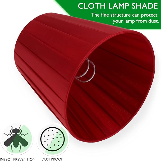 1pc Cloth Lampshade Pleated Lamp Shade Clip On Bulb Light Covers Lamp Shade for Bedroom Table Lamp Floor Light, Red