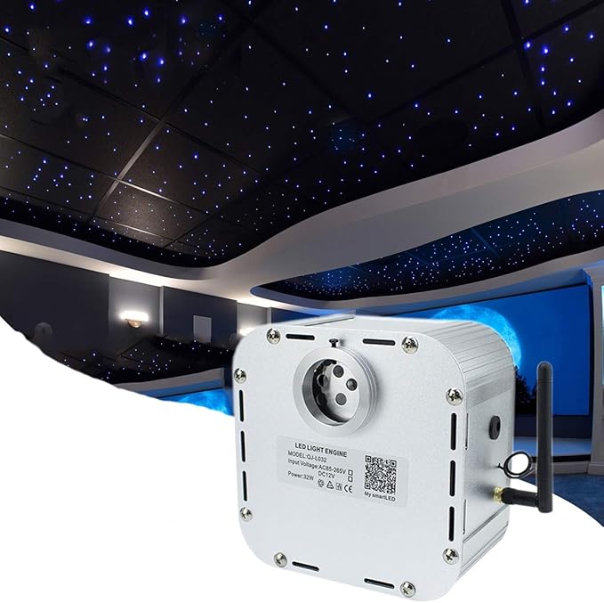 AZIMOM High Brightness 32W Twinkle Fiber Optic Light Source RGBW Light Box Engine Diver Bluetooth/RF Remote Control Music Sensor Mode for Car Home Star Ceiling Light Effect Decoration