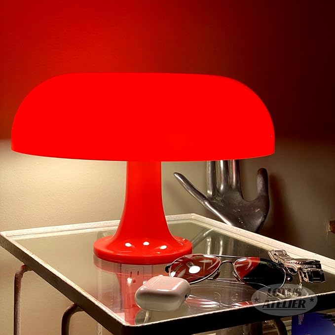 Lotus Atelier Red Mushroom Lamp for Room Aesthetic Modern Lighting for Bedroom Mid Century lamp | Cool Retro Living Room Decor | Table Lamp Mushroom Light Home Decor MCM (Red)