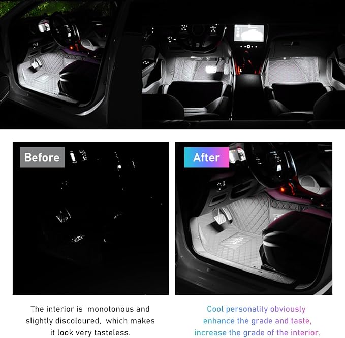 Car LED Strip Light, 24 LED RGB Auto Interior Atmosphere Lights, Cigarette Lighter Under Dash Ambient Night Light, Interior Decorative Lamp Lighting Kit Car Accessories (White)