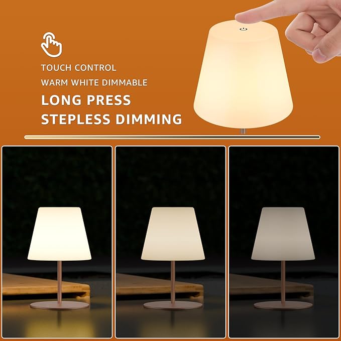 uuffoo 2 Pcs Shower Lamp Rechargeable Table Lamp, Cordless Desk Lamps Bathroom Lamp Touch Warm White and RGB IP44 Shower-Safe, USB-C Cable, Portable for Bedroom Bathroom Balcony Patio (Wood Grain)
