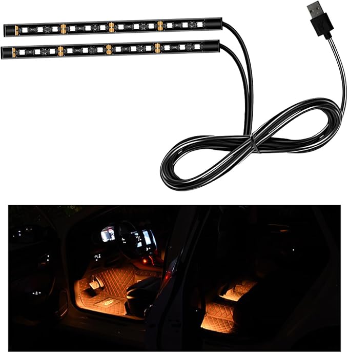 Car LED Strip Light, 24 LED RGB Auto Interior Atmosphere Lights, USB Vehicle Under Dash Ambient Night Light Strip, Interior Decorative Lamp Lighting Kit Car Accessories (Orange)
