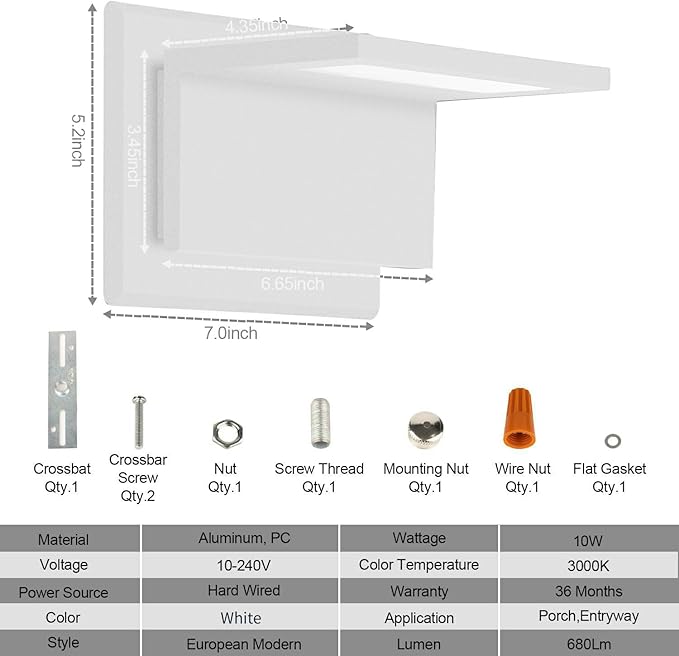 Wall Light Outdoor LED Wall Mount Lamp Matte White Modern Wall Mount Sconce Lantern Fixture for Porch Front Door Garden Yard Patio Waterproof 10W 680Lm 3000K 2 Pack