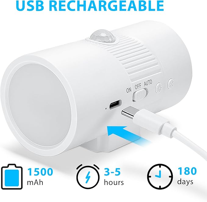 Night Light with Motion Sensor, Rechargeable Color Changing LED Night Lights Stick-on Magnet, 0-100LM Adjustable Brightness Nightlights for Toilet Hallway Bedroom Stairway (Warm)