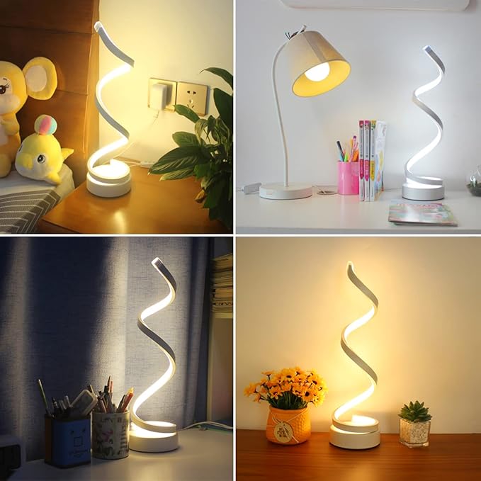 Modern Table Lamps Set of 2, Dimmable Spiral Table Lamps for Night Stand, 12W LED Desk Lamp 3 Color 10 Brightness Level Bedside Lamps Desk Light Office Lamp for Bedroom, Living Room (White)