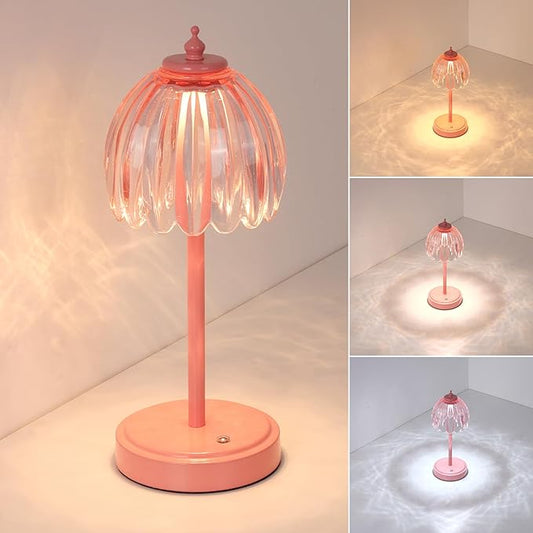 Rechargeable Table Lamp with 5200mAh Battery & Touch Control - 3 Adjustable Color Temperatures, Cordless Dimmable Table Light for Bedroom, Office Desk, Nightstand (Clear Pink,Pink Base)