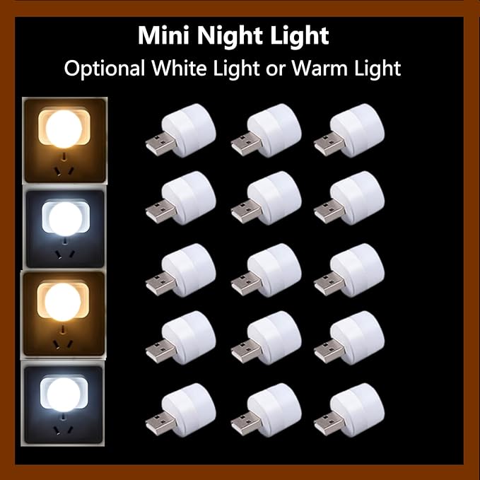 15 Pieces Mini USB Night Light, LED Light, Energy Saving LED, USB Laptop Light Bulb Night Lamp (Suitable Adapter 5V 1A) (Warm Light)