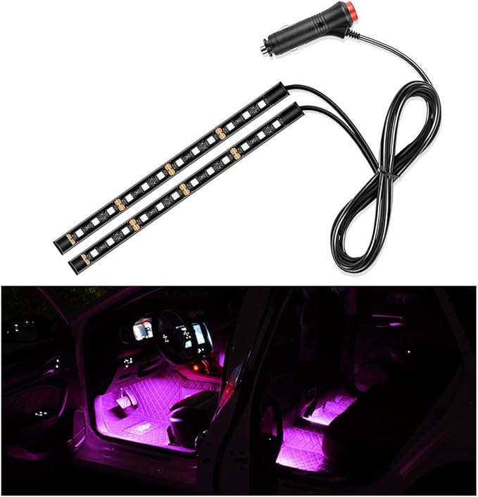 Car LED Strip Light, 24 LED Interior Under Dash Atmosphere Lights with Cigarette Lighter, Vehicle Decor Lamp Ambient Night Light Strip Lighting, Universal Car Accessories (Pink Purple)