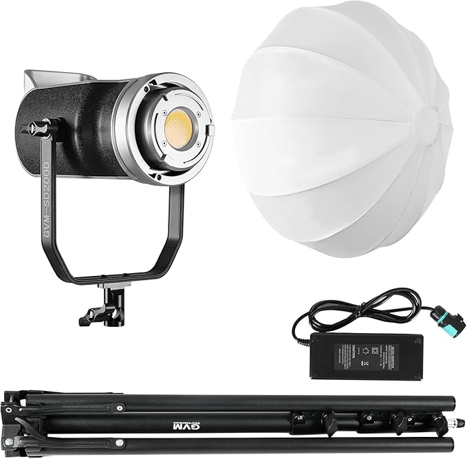 GVM 200W LED Video Light with Lantern Softbox, SD200D Photography Studio Lighting Kit with Bluetooth/DMX Control, 93000lux@0.5m 3200K-5600K Bi-Color Continuous Output Lighting for YouTube