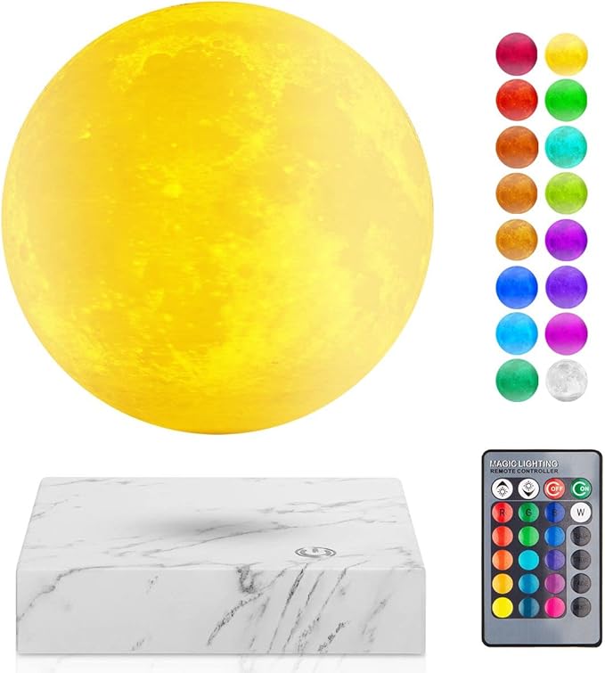 UVEHAS Magnetic Levitating Moon Lamp - 16 Colors LED Floating and Spinning 3D Moon Night Lights with Remote Levitation Rotating Globe Lunar Desk Lamp for Bedroom Office Decoration Unique Gifts