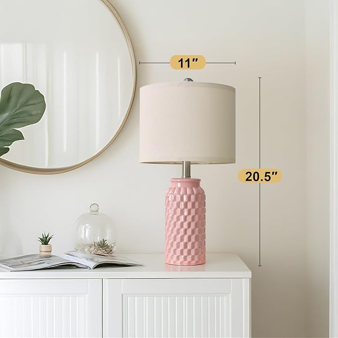 20.5" Pink Table Lamps Set of 2,Modern Farmhouse Bedside Lamps - Ceramic Nightstand Lamps for Bedroom,Boho Living Room End Tables,Small Office Desk Lamp