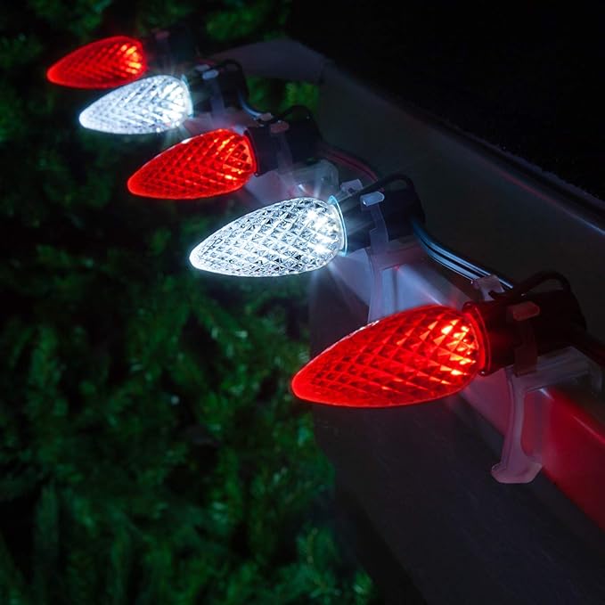 Wintergreen Lighting 50 C9 OptiCore LED Commercial Outdoor Christmas Lights – Heavy Duty Christmas String Lights; Green Wire (50 ft, Red/Cool White)