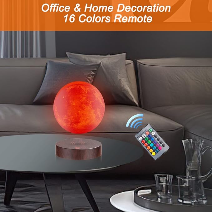 UVEHAS Levitating Moon Lamp 16 Colors Magnetic Levitation Floating 3D Printing LED Moon Light Spinning in Air Luna Night Lights with Remote for Home Room Desk Decoration Creative Gift, Round Base