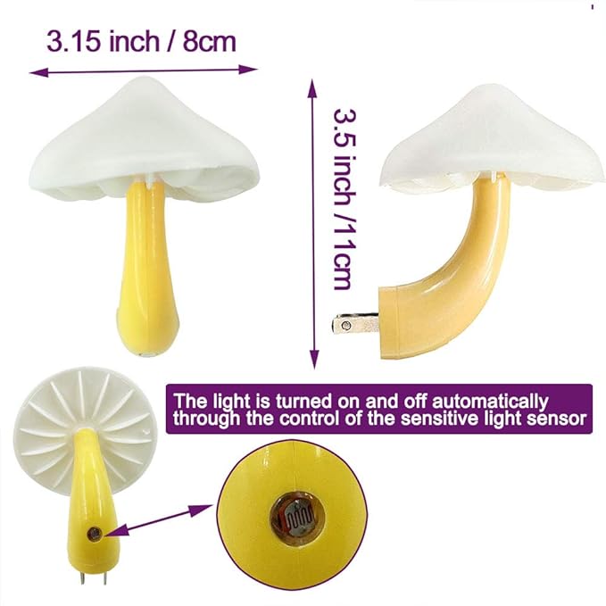 [1 Pack] Plug-in LED Mushroom Night Light Lamp with Dusk to Dawn Sensor,Plug in LED Bed Cute Mushroom Nightlight Night lamp Wall Light Baby Night Lights for Kids Children (7-Color)