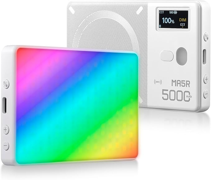 Godox MA5R Magnetic Charging RGB Video Light Pocket LED Fill Light for Phone Photography Light 1800K-10000K Dimmabe 14 FX Effects Built-in Battery APP Control Work as Wireless Power Bank