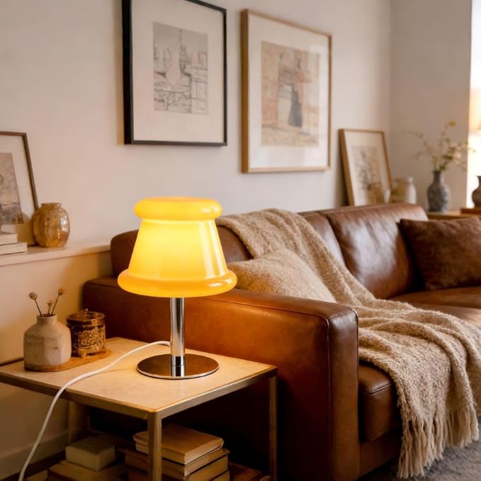 Hat Orange Lamp for Living Room,Mid Century Modern Table Lamp for Bedroom,Bedside Warm Lamp,Unique Aesthetic Home Decor