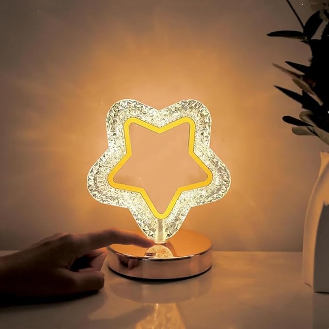Crystal Table Lamp, Touch Control Nightstand Night Light, USB Rechargeable Bedside Light for Bedroom Living Room Desktop Bar Cafe Office Indoor Decoration (Pentagram)(Pentagram)