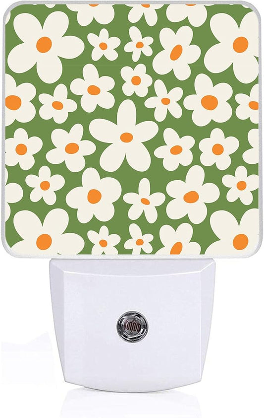 Retro 70's Goovy Flowers Night Light, Plug-into Wall Retro Daisy Flower Nightlight Lamp with Dusk to Dawn Sensor, Led Lamp 0.5W Energy Efficient for Boys Girls Adults Home Decor