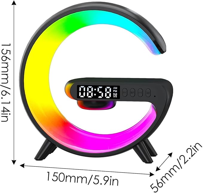 2025 New Mini LED Table Lamp, Wireless Charging Atmosphere Lamp, Bluetooth Speaker, Dimmable Night Light, Bedside Lamp, Alarm Clock for Christmas Gifts (White)