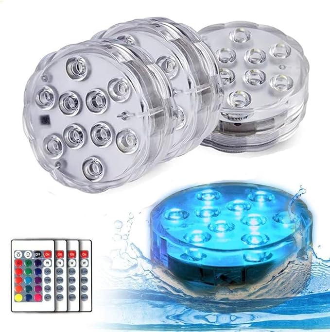 4Pack Submersible led Lights Waterproof Pool Lights Underwater with 16 Colors and Remote Control for Aquarium,Vase, Bath,Hot Tub, Halloween, Christmas,Swimming Pool and Party Decoration