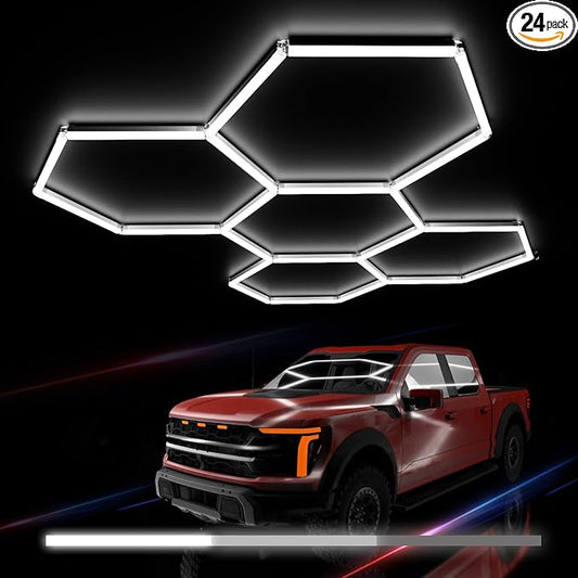 Hexagon Garage Lights : 3 Level Dimmable 168W Tube 5 Grids Hexagon LED Lights - Easy Install 6500K Super Bright Hex Lights for Garage, Home Gym, Shop, Workshop, Basement, Studio