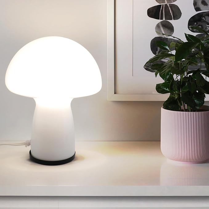 Mushroom lamp,Dimmable Glass Table Lamp,Vintage Style Table Lamp,White Bedside Desk lamp,Cute Table Lamps.（LED Bulbs Included）
