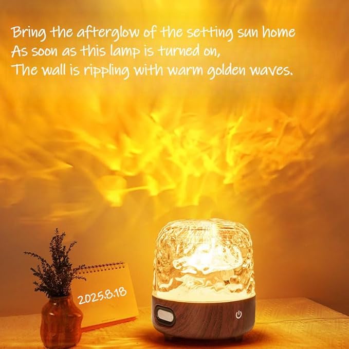 Night Light & Bluetooth Noise Machine, Ocean Wave Projector Light Bluetooth with Lampshade & Remote Control,16 Color Dimming, (Walnut-Colored Base)