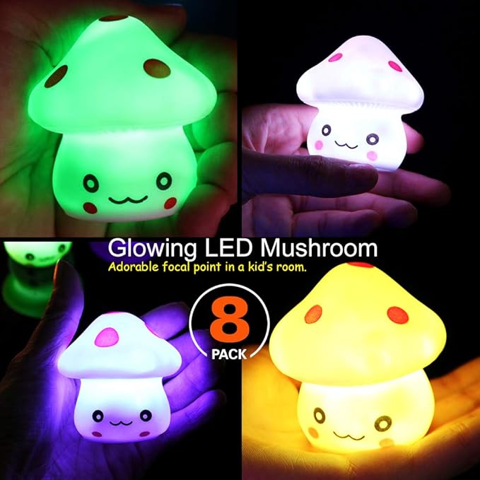 TornadoZ LED Light Up Color Changing Mushroom Toy (8 Pcs) | Multi-Color Flashing LED Night Light Lamp | Cute & Fun Creative Kids Toy | Home, Birthday & Party Decoration Gift Set