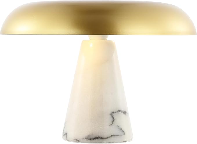 SAFAVIEH Lighting Collection Vaughan Brass Gold/White Modern Dome Mushroom 10-inch Table Lamp for Bedroom, Living Room, Home Office, Desk, Nightstand (LED Bulb Included)